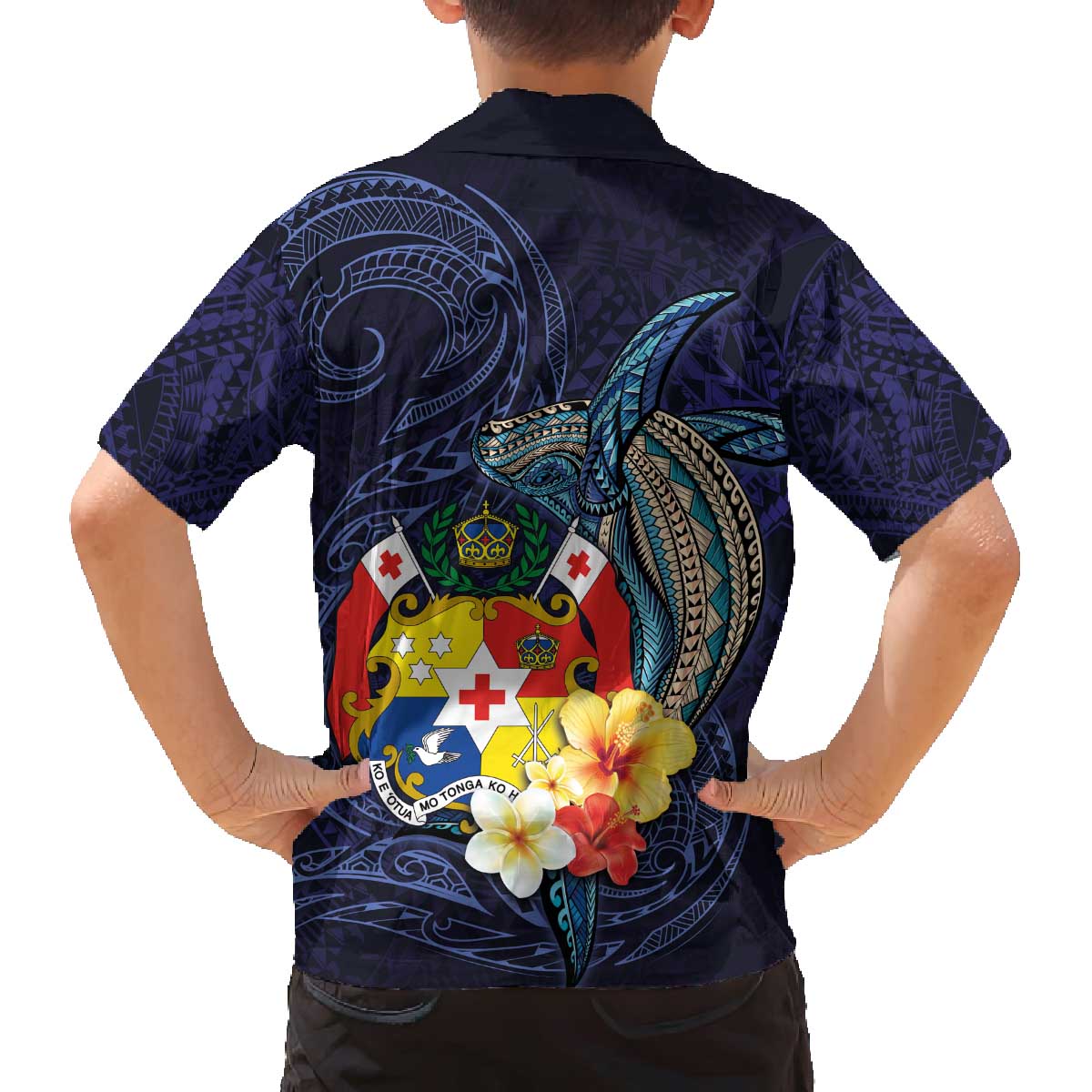 Tonga Vava'u Humpback Whale Blue Water Family Matching Off The Shoulder Long Sleeve Dress and Hawaiian Shirt Polynesian Hibiscus Flowers LT03 - Polynesian Pride