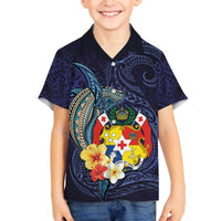 Tonga Vava'u Humpback Whale Blue Water Family Matching Off The Shoulder Long Sleeve Dress and Hawaiian Shirt Polynesian Hibiscus Flowers LT03 Son's Shirt Blue - Polynesian Pride