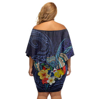 Tonga Vava'u Humpback Whale Blue Water Family Matching Off Shoulder Short Dress and Hawaiian Shirt Polynesian Hibiscus Flowers LT03 - Polynesian Pride