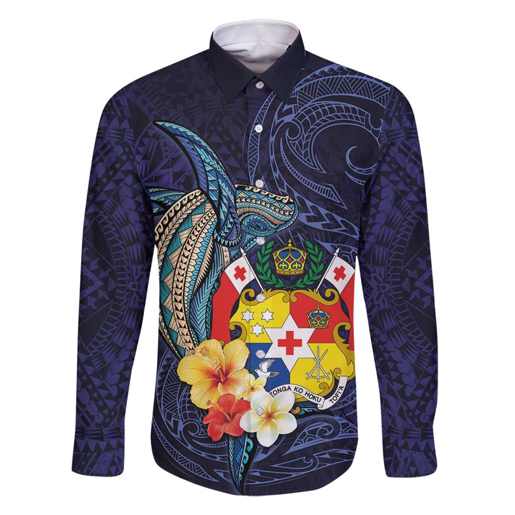 Tonga Vava'u Humpback Whale Blue Water Family Matching Tank Maxi Dress and Hawaiian Shirt Polynesian Hibiscus Flowers LT03 Dad's Shirt - Long Sleeve Blue - Polynesian Pride