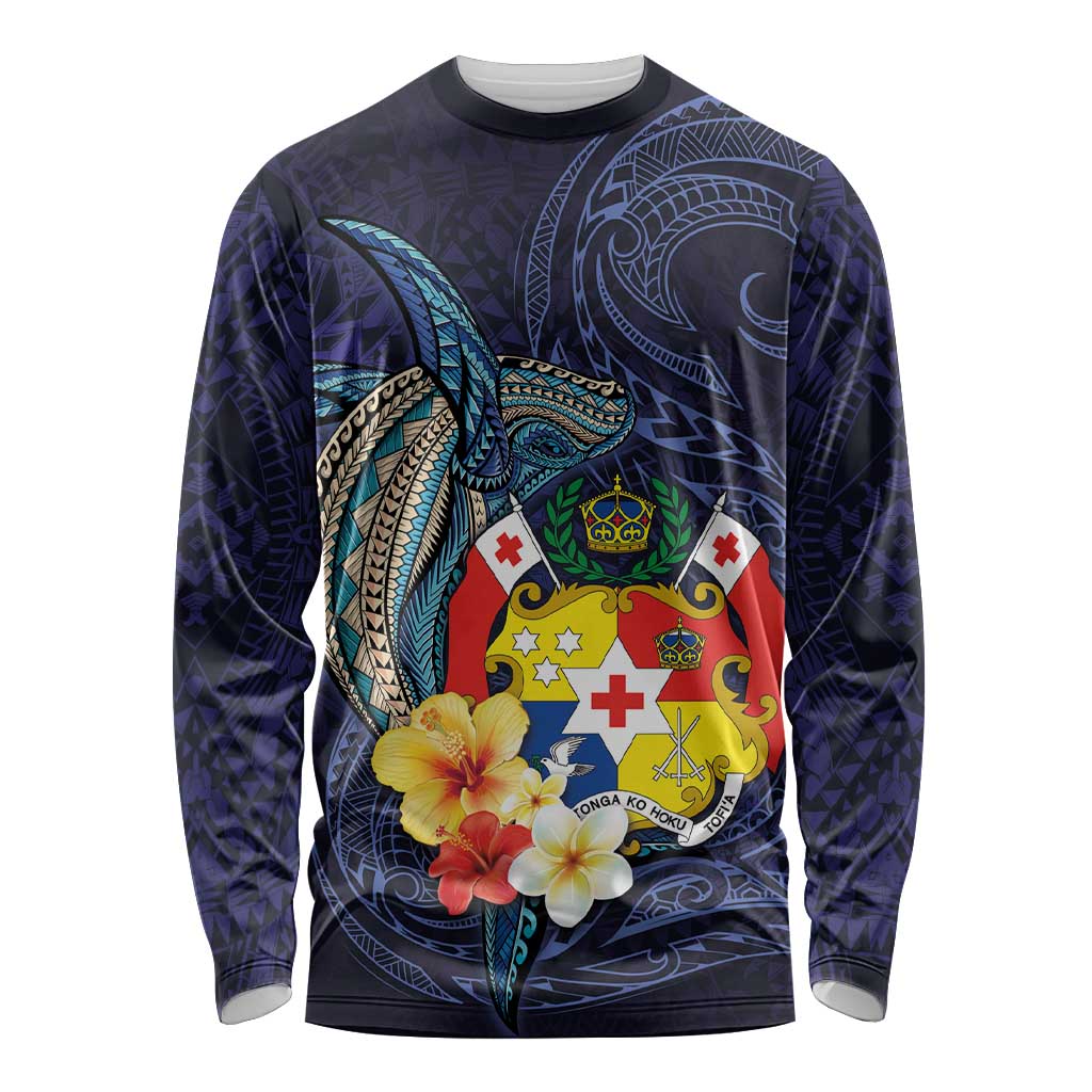 Tonga Vava'u Humpback Whale Blue Water Long Sleeve Shirt Polynesian Hibiscus Flowers LT03 Unisex Blue - Polynesian Pride
