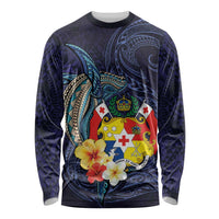 Tonga Vava'u Humpback Whale Blue Water Long Sleeve Shirt Polynesian Hibiscus Flowers LT03 Unisex Blue - Polynesian Pride