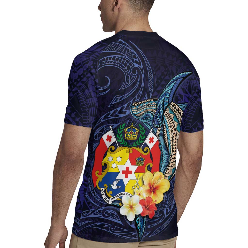Tonga Vava'u Humpback Whale Blue Water Rugby Jersey Polynesian Hibiscus Flowers