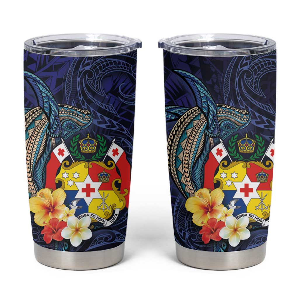 Tonga Vava'u Humpback Whale Blue Water Tumbler Cup Polynesian Hibiscus Flowers LT03 Blue - Polynesian Pride