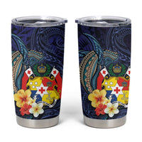 Tonga Vava'u Humpback Whale Blue Water Tumbler Cup Polynesian Hibiscus Flowers LT03 Blue - Polynesian Pride