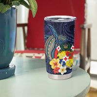 Tonga Vava'u Humpback Whale Blue Water Tumbler Cup Polynesian Hibiscus Flowers LT03 - Polynesian Pride