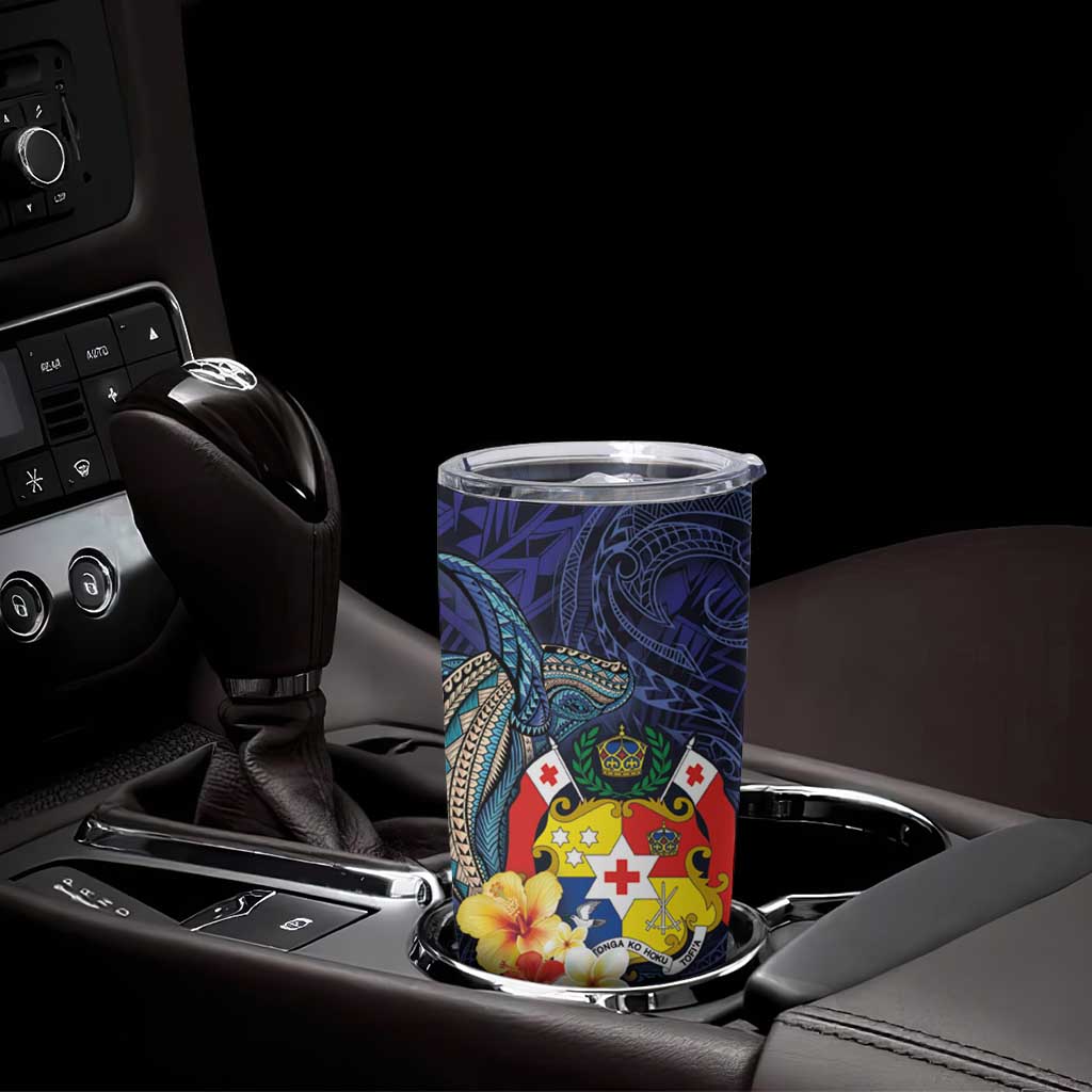 Tonga Vava'u Humpback Whale Blue Water Tumbler Cup Polynesian Hibiscus Flowers LT03 - Polynesian Pride