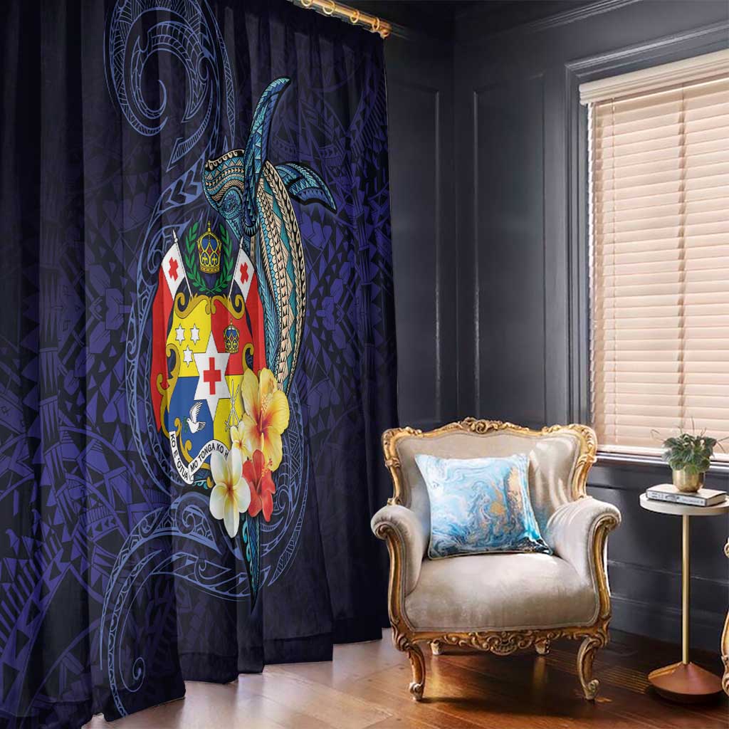 Tonga Vava'u Humpback Whale Blue Water Window Curtain Polynesian Hibiscus Flowers