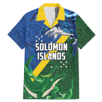 Solomon Islands Polynesian Tribal Shark and Crocodile Family Matching Mermaid Dress and Hawaiian Shirt LT03 Dad's Shirt - Short Sleeve Blue - Polynesian Pride