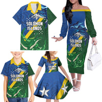 Solomon Islands Polynesian Tribal Shark and Crocodile Family Matching Off The Shoulder Long Sleeve Dress and Hawaiian Shirt LT03 - Polynesian Pride