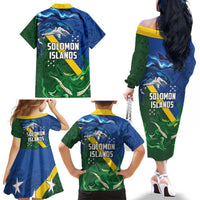 Solomon Islands Polynesian Tribal Shark and Crocodile Family Matching Off The Shoulder Long Sleeve Dress and Hawaiian Shirt LT03 - Polynesian Pride