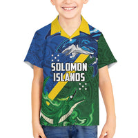 Solomon Islands Polynesian Tribal Shark and Crocodile Family Matching Off Shoulder Maxi Dress and Hawaiian Shirt LT03 Son's Shirt Blue - Polynesian Pride