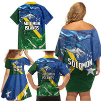 Solomon Islands Polynesian Tribal Shark and Crocodile Family Matching Off Shoulder Short Dress and Hawaiian Shirt LT03 - Polynesian Pride