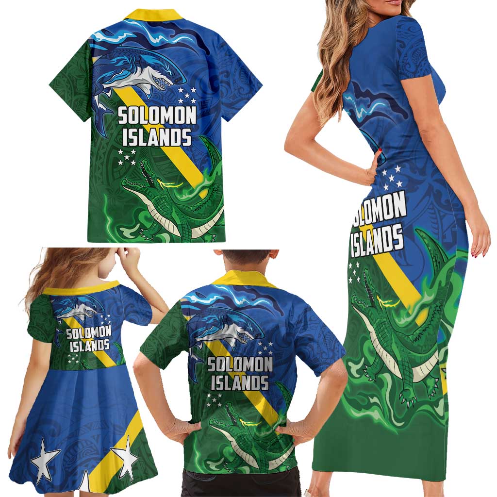 Solomon Islands Polynesian Tribal Shark and Crocodile Family Matching Short Sleeve Bodycon Dress and Hawaiian Shirt LT03 - Polynesian Pride