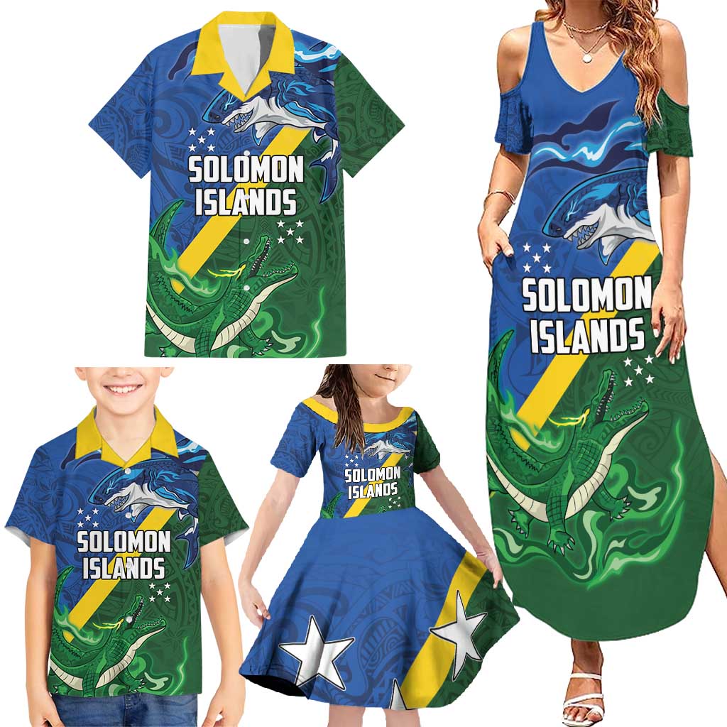 Solomon Islands Polynesian Tribal Shark and Crocodile Family Matching Summer Maxi Dress and Hawaiian Shirt LT03 - Polynesian Pride