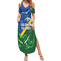 Solomon Islands Polynesian Tribal Shark and Crocodile Family Matching Summer Maxi Dress and Hawaiian Shirt LT03 Mom's Dress Blue - Polynesian Pride