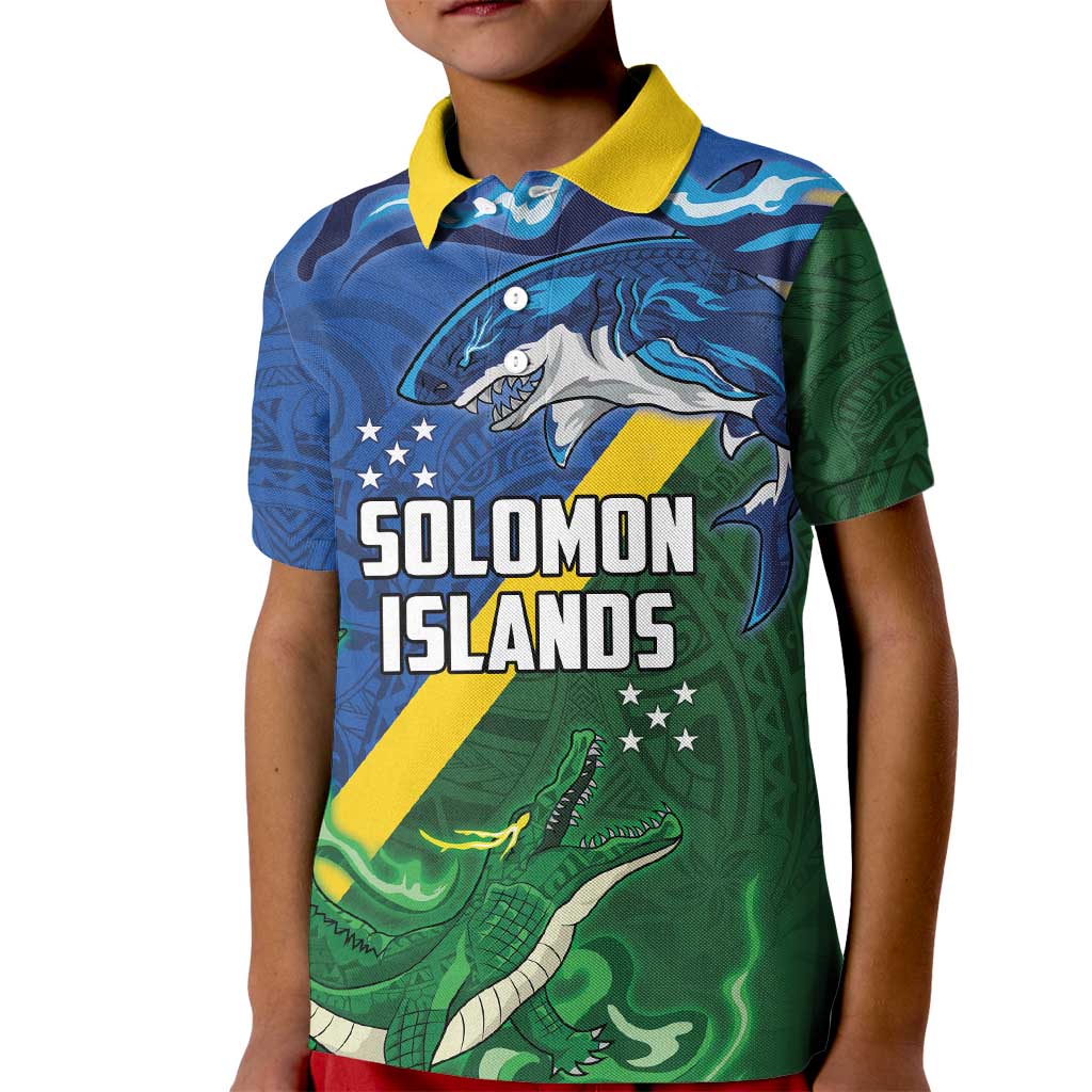 Solomon Islands Polynesian Tribal Shark and Crocodile Kid Polo Shirt