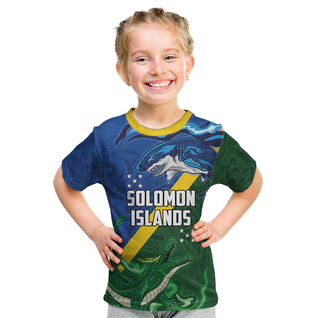 Solomon Islands Polynesian Tribal Shark and Crocodile Kid T Shirt