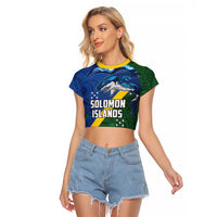 Solomon Islands Polynesian Tribal Shark and Crocodile Raglan Cropped T Shirt