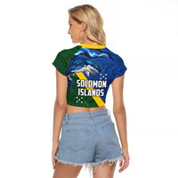 Solomon Islands Polynesian Tribal Shark and Crocodile Raglan Cropped T Shirt