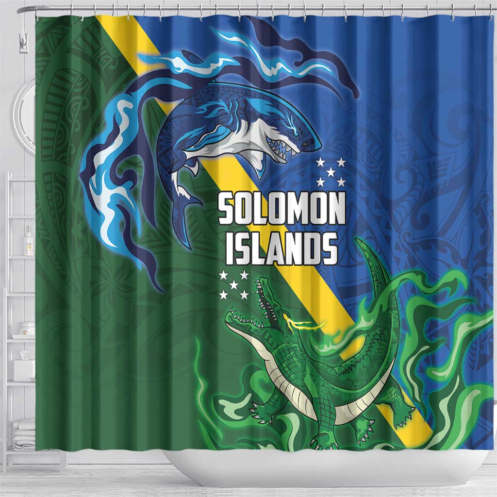 Solomon Islands Polynesian Tribal Shark and Crocodile Shower Curtain