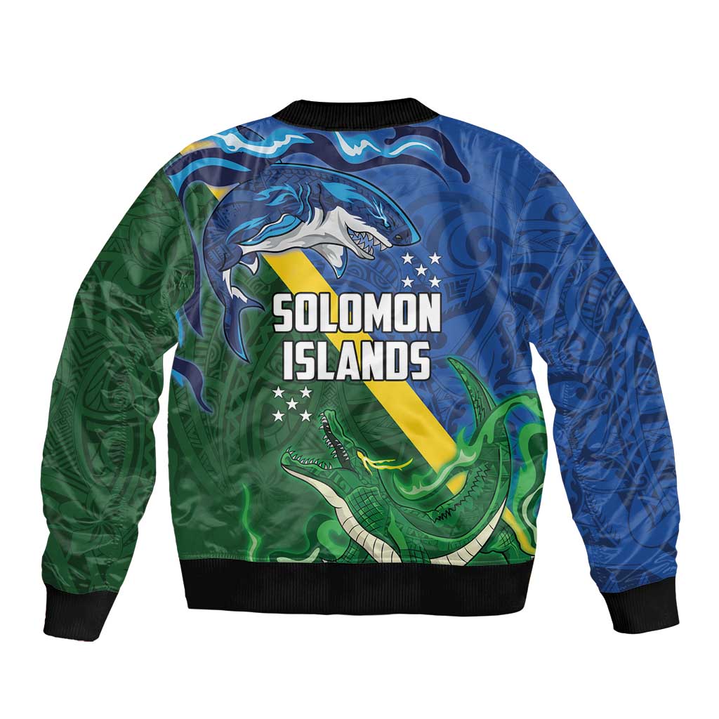 Solomon Islands Polynesian Tribal Shark and Crocodile Sleeve Zip Bomber Jacket LT03 - Polynesian Pride