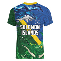 Solomon Islands Polynesian Tribal Shark and Crocodile Women V-Neck T-Shirt