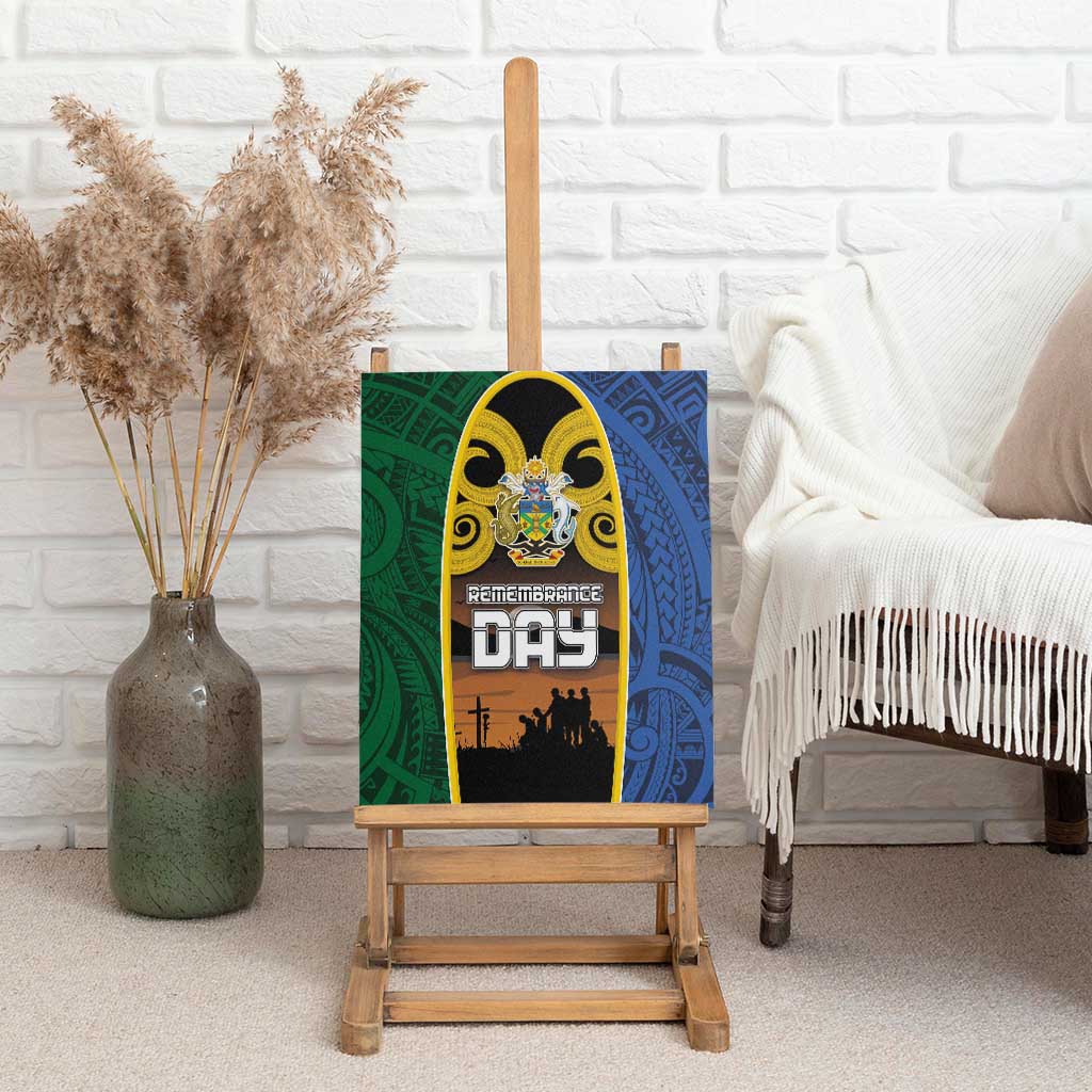 Solomon Islands Remembrance Day Canvas Wall Art Lest We Forget and Polynesian Tattoo Pattern