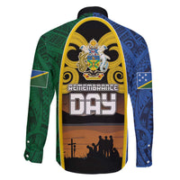 Solomon Islands Remembrance Day Family Matching Off The Shoulder Long Sleeve Dress and Hawaiian Shirt Lest We Forget and Polynesian Tattoo Pattern