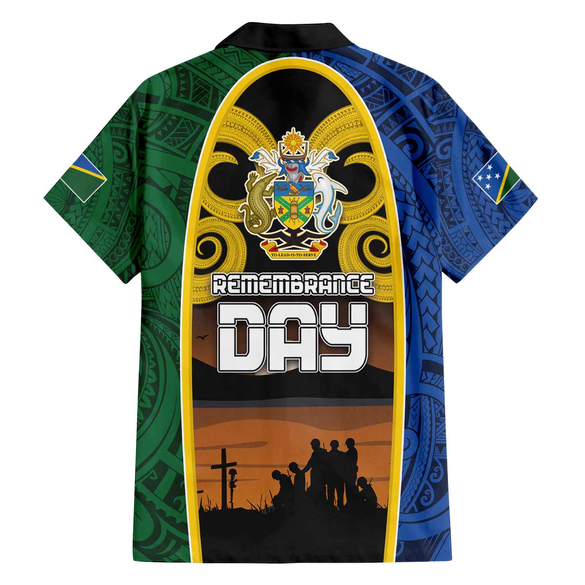Solomon Islands Remembrance Day Family Matching Off Shoulder Short Dress and Hawaiian Shirt Lest We Forget and Polynesian Tattoo Pattern