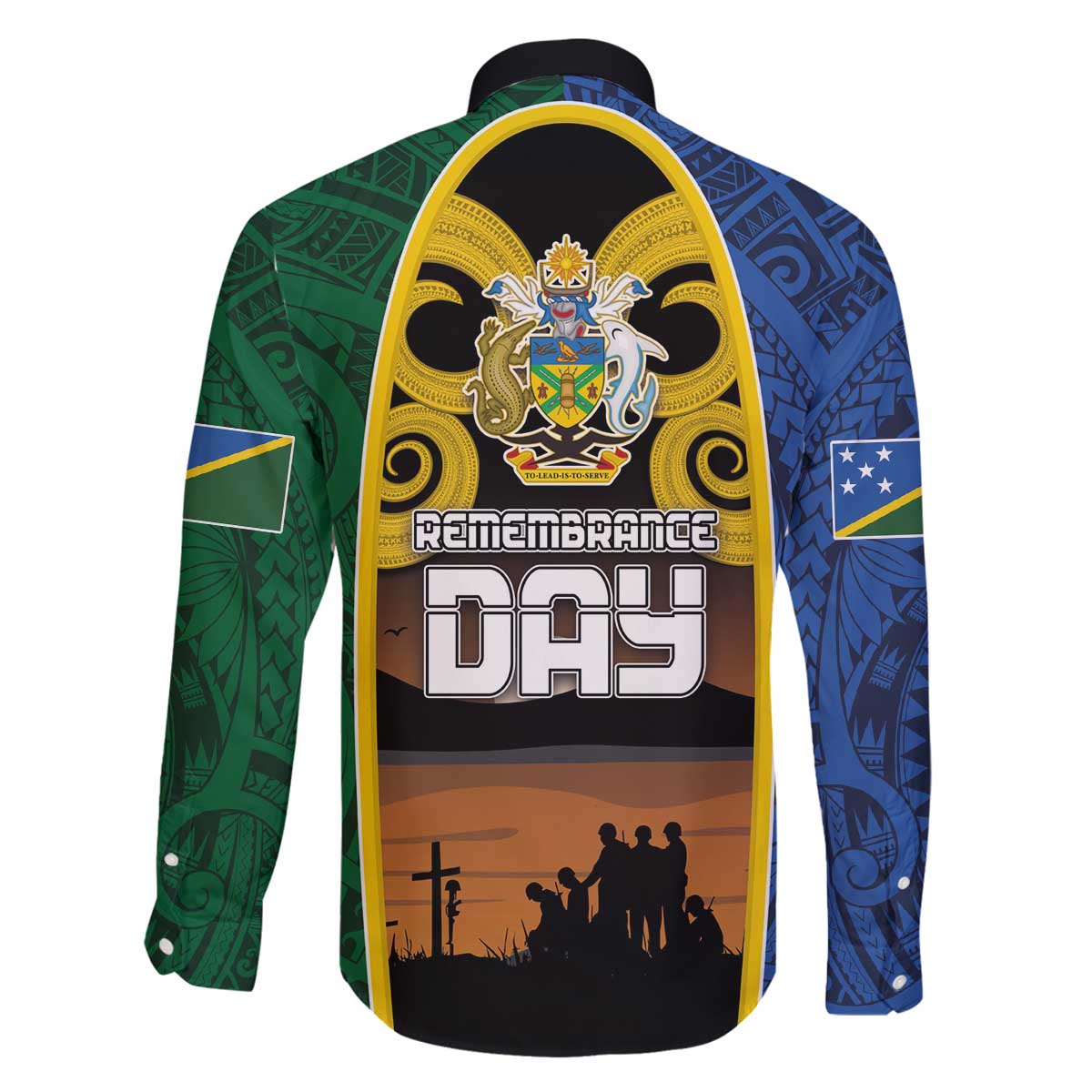 Solomon Islands Remembrance Day Family Matching Off Shoulder Short Dress and Hawaiian Shirt Lest We Forget and Polynesian Tattoo Pattern