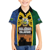 Solomon Islands Remembrance Day Family Matching Off Shoulder Short Dress and Hawaiian Shirt Lest We Forget and Polynesian Tattoo Pattern