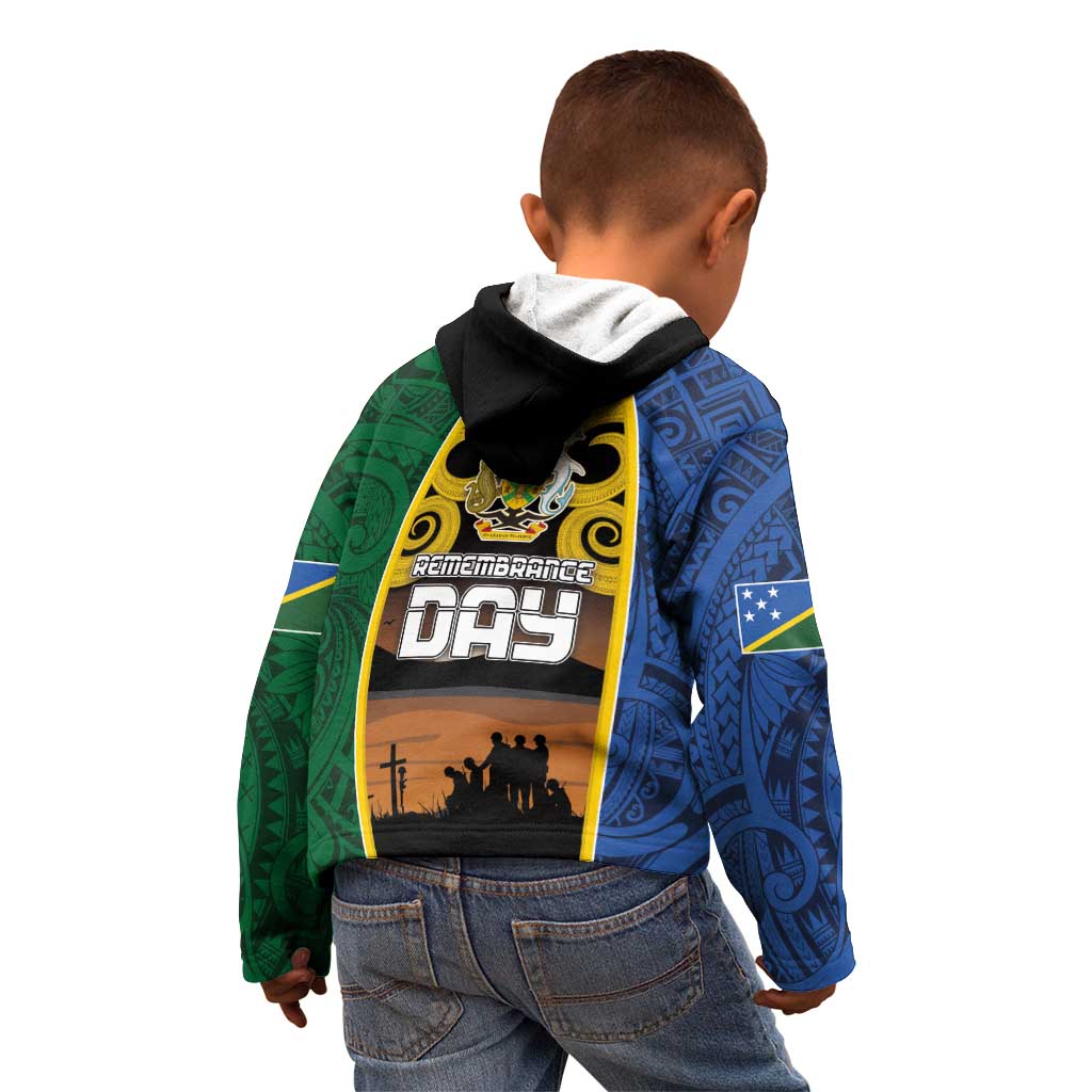 Solomon Islands Remembrance Day Kid Hoodie Lest We Forget and Polynesian Tattoo Pattern LT03 - Polynesian Pride