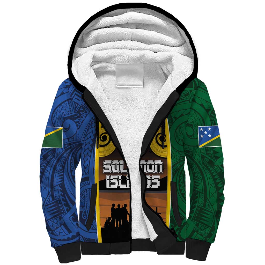 Solomon Islands Remembrance Day Sherpa Hoodie Lest We Forget and Polynesian Tattoo Pattern LT03 Unisex Black - Polynesian Pride