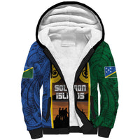 Solomon Islands Remembrance Day Sherpa Hoodie Lest We Forget and Polynesian Tattoo Pattern LT03 Unisex Black - Polynesian Pride