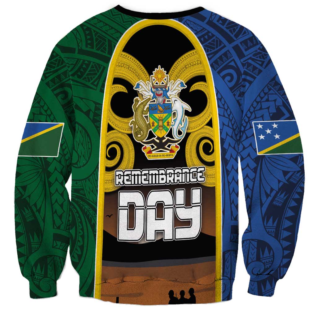 Solomon Islands Remembrance Day Sweatshirt Lest We Forget and Polynesian Tattoo Pattern