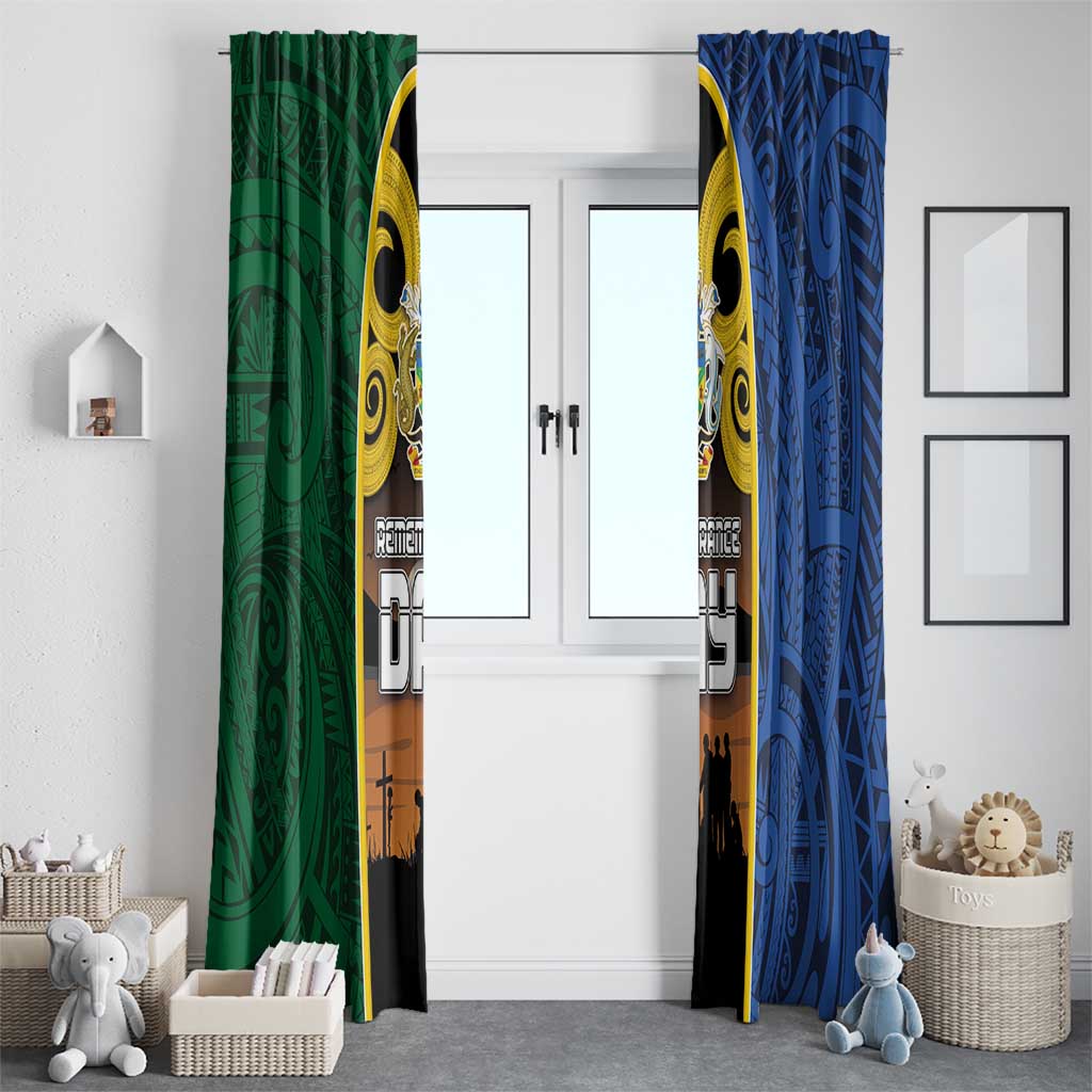 Solomon Islands Remembrance Day Window Curtain Lest We Forget and Polynesian Tattoo Pattern