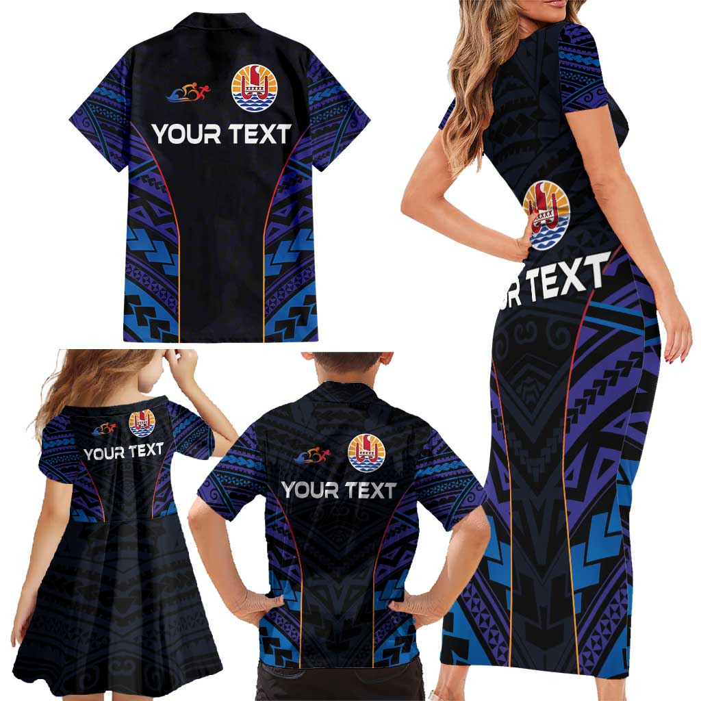 Personalised Tahiti Triathlon Polynesian Pattern Family Matching Short Sleeve Bodycon Dress and Hawaiian Shirt