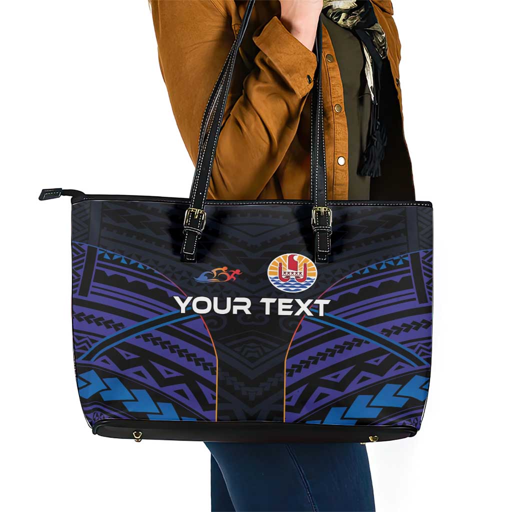 Personalised Tahiti Triathlon Polynesian Pattern Leather Tote Bag