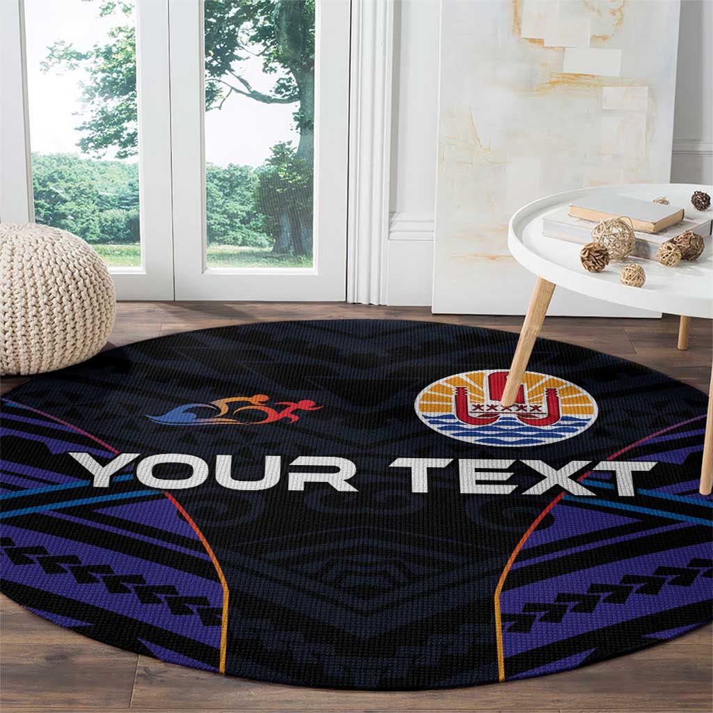 Personalised Tahiti Triathlon Polynesian Pattern Round Carpet