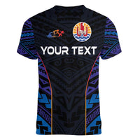 Personalised Tahiti Triathlon Polynesian Pattern Women V-Neck T-Shirt