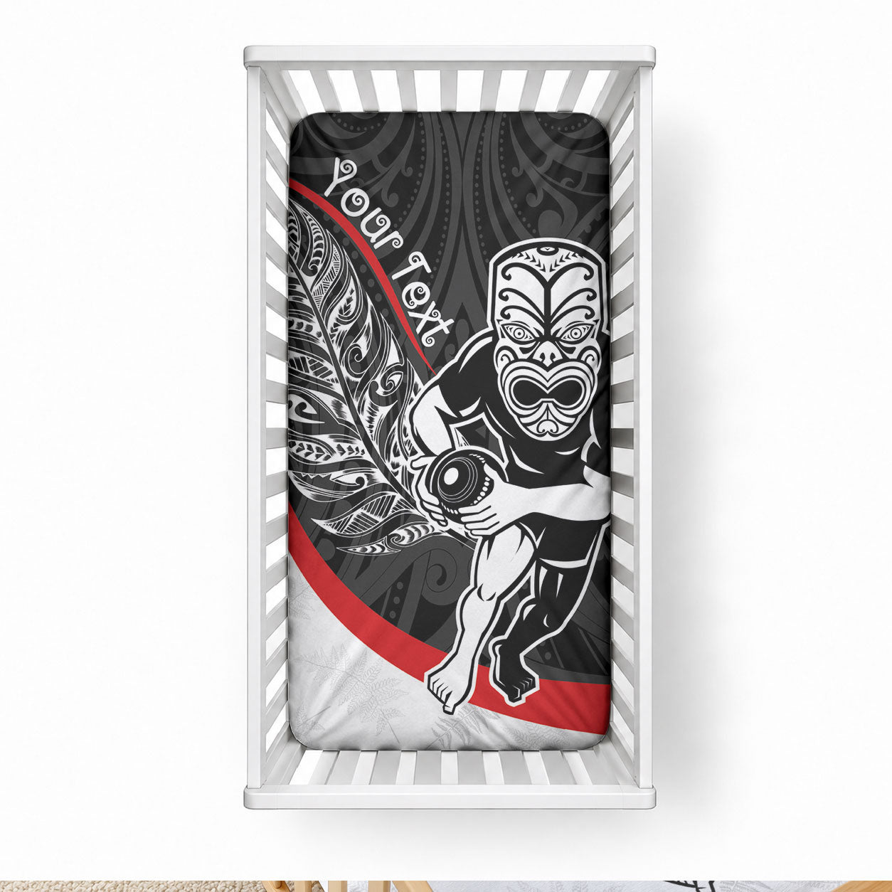 Personalised Aotearoa Lawn Bowls Baby Bed Cover Maori Warrior and Silver Fern Sporty Style LT03 28 × 52 in Black - Polynesian Pride
