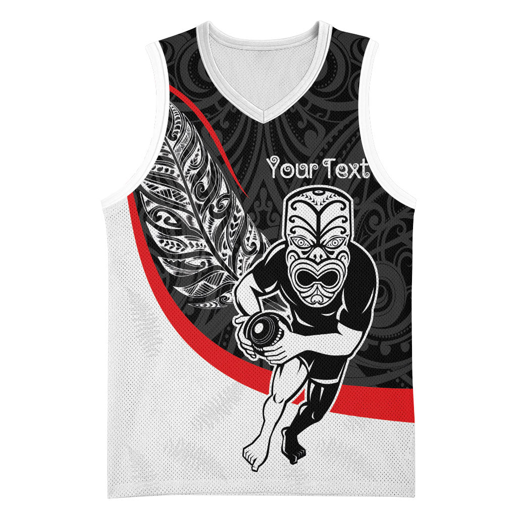 Personalised Aotearoa Lawn Bowls Basketball Jersey Maori Warrior and Silver Fern Sporty Style LT03 Unisex Black - Polynesian Pride