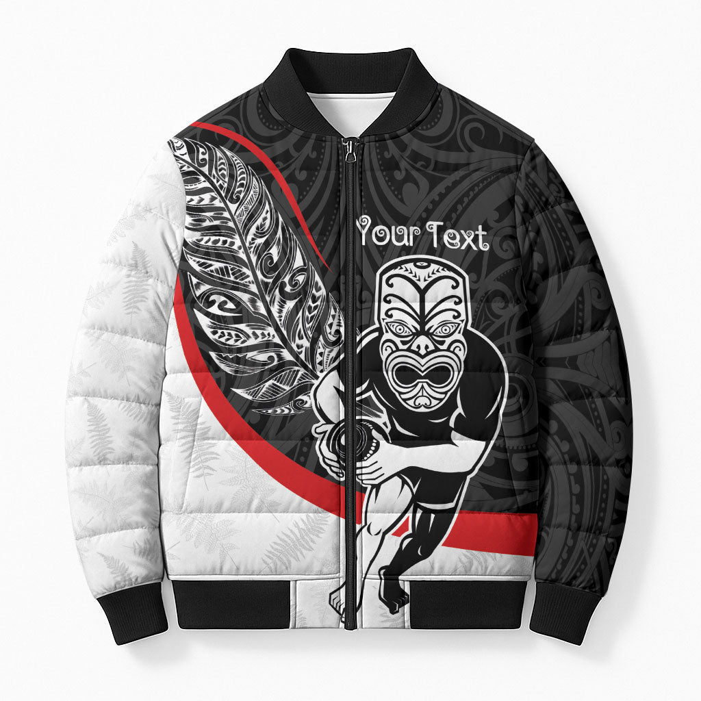 Personalised Aotearoa Lawn Bowls Bomber Puffer Jacket Maori Warrior and Silver Fern Sporty Style LT03 Unisex Black - Polynesian Pride