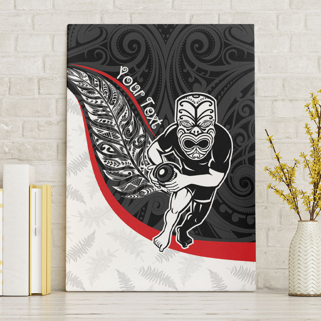 Personalised Aotearoa Lawn Bowls Canvas Wall Art Maori Warrior and Silver Fern Sporty Style LT03 Without Frame Black - Polynesian Pride