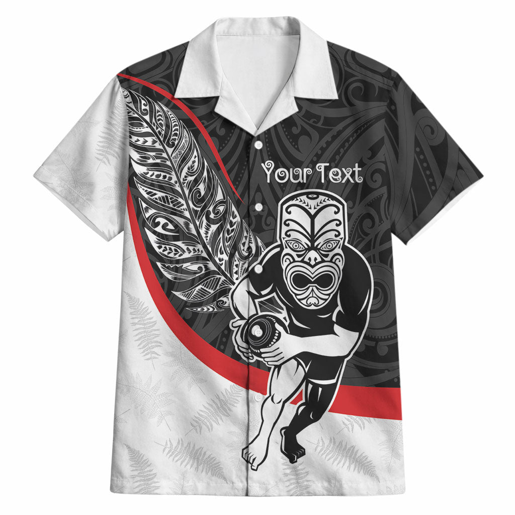 Personalised Aotearoa Lawn Bowls Hawaiian Shirt Maori Warrior and Silver Fern Sporty Style LT03 Black - Polynesian Pride