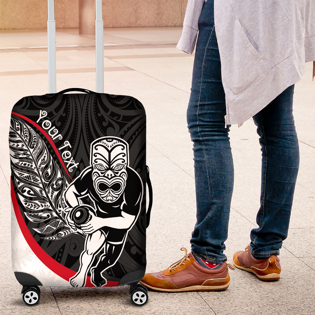 Personalised Aotearoa Lawn Bowls Luggage Cover Maori Warrior and Silver Fern Sporty Style LT03 Black - Polynesian Pride
