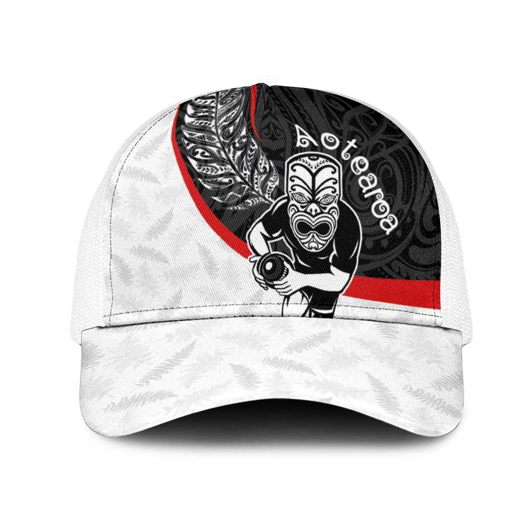 Aotearoa Lawn Bowls Mesh Trucker Cap Maori Warrior and Silver Fern Sporty Style LT03 One Size White Black - Polynesian Pride