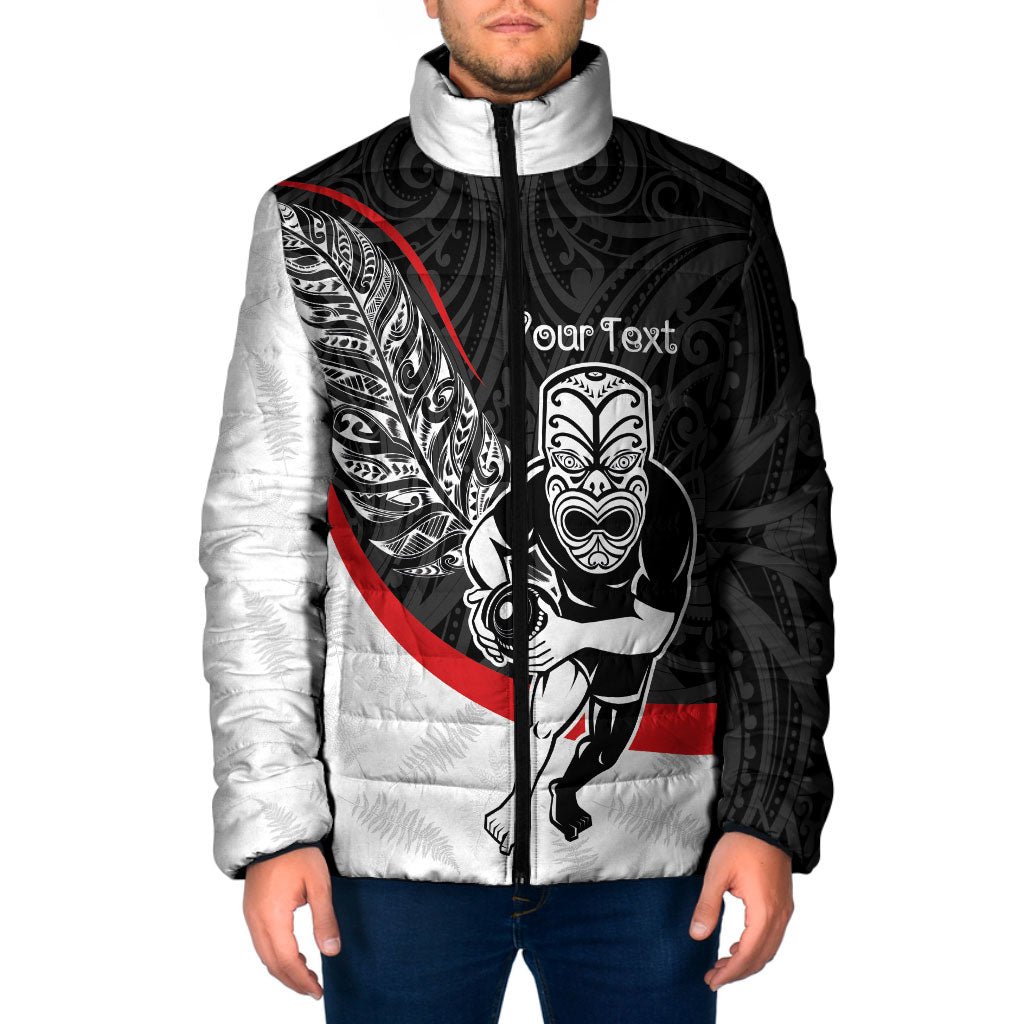 Personalised Aotearoa Lawn Bowls Padded Jacket Maori Warrior and Silver Fern Sporty Style