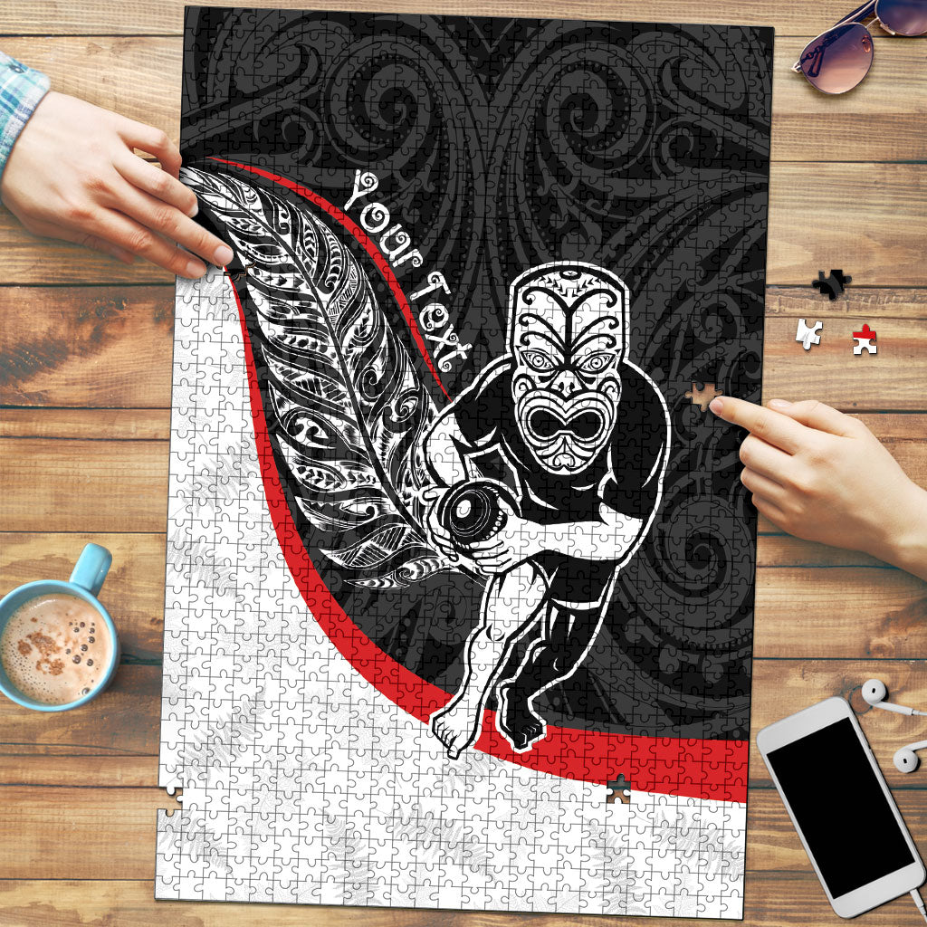 Personalised Aotearoa Lawn Bowls Puzzle Maori Warrior and Silver Fern Sporty Style